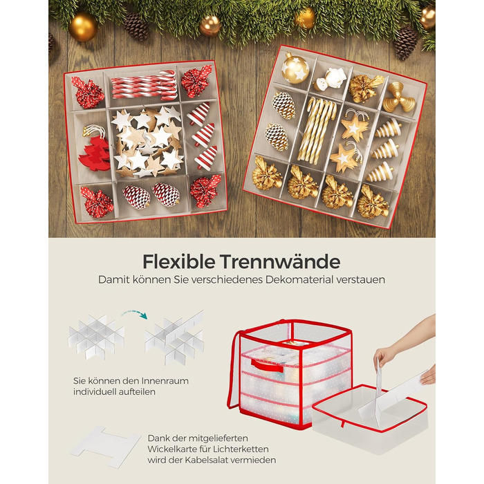 Ящик для зберігання новорічних прикрас SONGMICS з 64 відділеннями, 33.5 x 33.5 x 34 см, вишневий колір