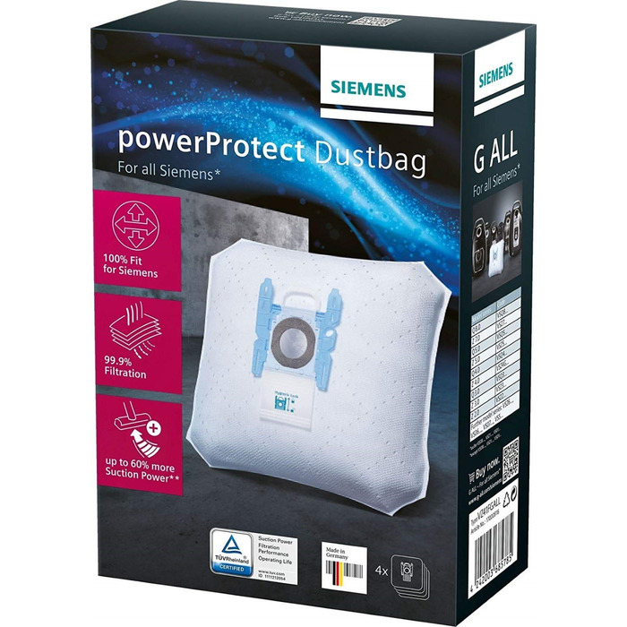 Пылесос Siemens Q5.0 extreme Silence Power: 850 Вт, 4 л, фильтр PowerProtect, черный