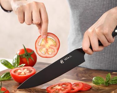 Набір кухонних ножів Wakoli Titanium Noir (5 предметів) з бруском - професійний набір кухонних ножів з титановим покриттям, нержавіюча сталь, чорне покриття, магнітний брусок, шеф-ніж