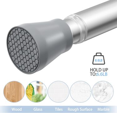 Штанга для штор без свердління AIZESI 113-197 см, телескопічна, для душу/ванної, регульована, діаметр 22 мм, срібна