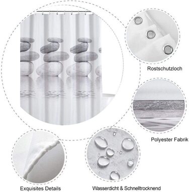 Душова завіса 240x200 з текстилю з сірою галькою, стійка до цвілі і водостійка завіса для душу з 16 фіранками для душу