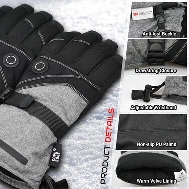 Обогревні рукавички COREEDGE 7.4V 3000Ah для чоловіків, нагрівальні рукавички для катання на сноуборді, лижах, велосипеді, риболовлі (L, чорний)