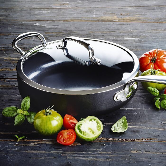 Сковорода GreenPan Barcelona з керамічним антипригарним покриттям, 30 см, 4.8 л з кришкою, чорна