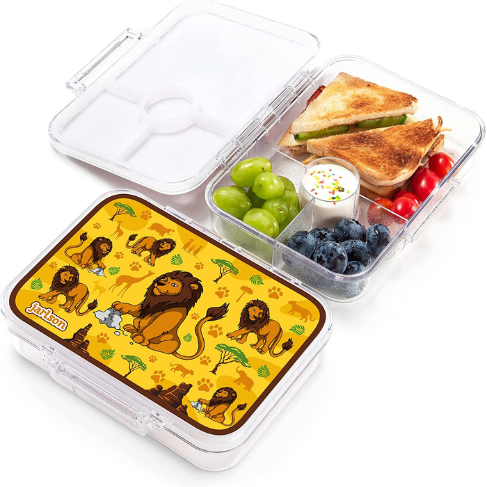 Коробка для сніданку JARLSON для дітей з 4 відділеннями-перевірена TV-Коробка для сніданку з трітана-коробка для Бенто герметична-Коробка для ясел для дитячого садка і школи-дівчатка і хлопчики-850 мл (Лев 2)