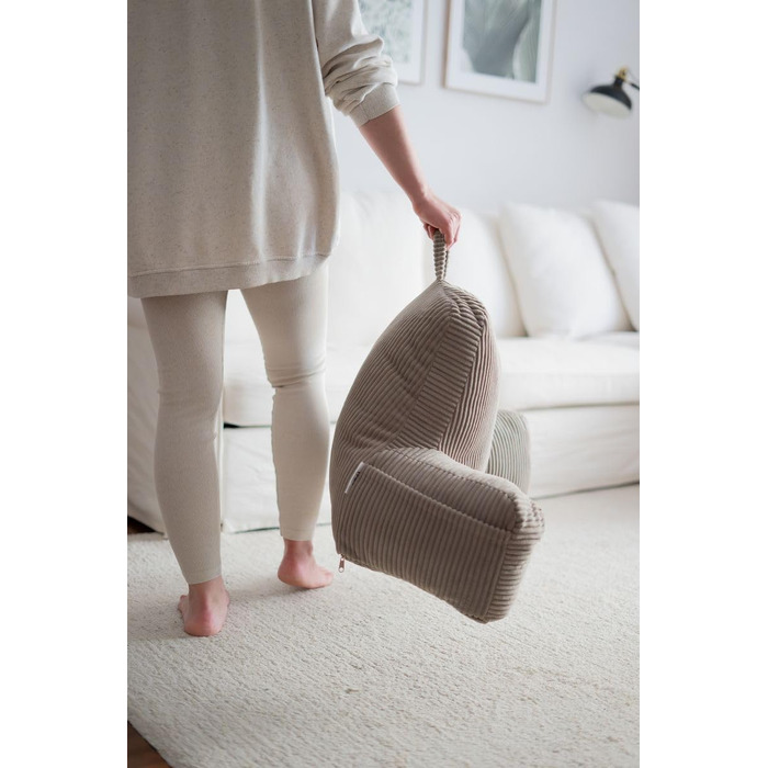 Підголовник Flumi з підлокітниками для читання, перегляду телевізора та відпочинку, подушка для ліжка та дивана знімний чохол, наповнювач Foam, ручка для перенесення (Boucle, коричневий)