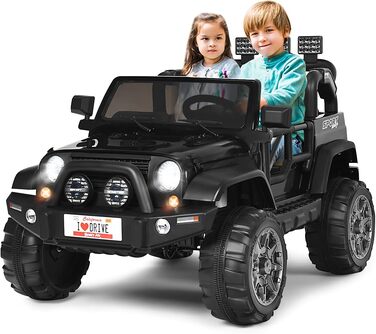 Дитячий електромобіль COSTWAY на 2 місця, 12V, з пультом, MP3, музикою, сигналом і фарами, для дітей від 3 років, чорний
