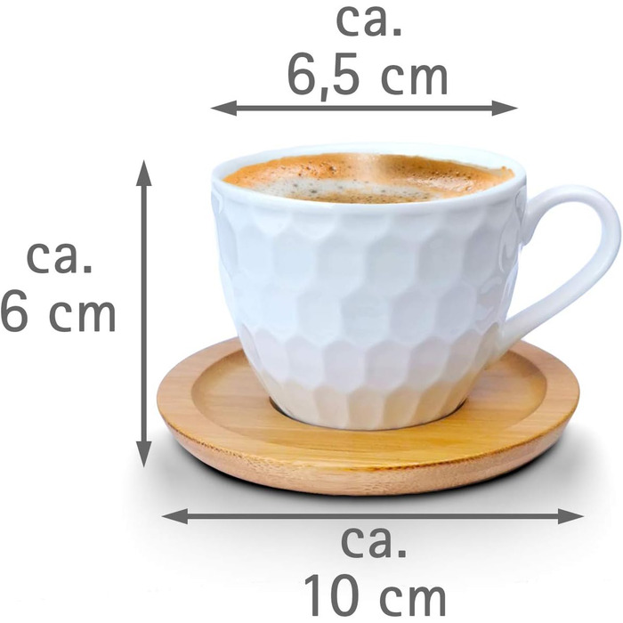 Набір чашок для кави 6 чашок (100 мл) 6 підставок, порцеляна Wood Look, біла, модель 2