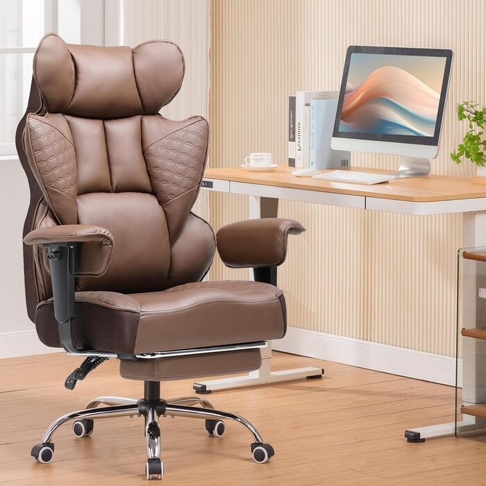 Ігровий крісло COMHOMA з ергономічною підтримкою спини, регульованими підлокітниками та широким сидінням (колір: коричневий)