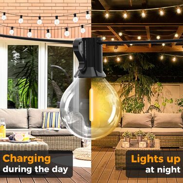 Сонячна гірлянда для вулиці Litogo з 27 лампочками G40, 8 режимів, диммування, з пультом, для балкона, саду, тераси, тепле світло