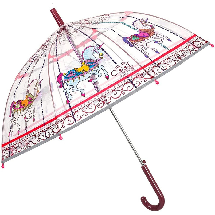 Парасолька PERLETTI Прозорий рожевий для дітей - Дитяча парасолька світловідбиваюча прозора для маленьких дівчаток 3/5 років - Безпечна дитяча парасолька Дитячий садок Малюк - Діаметр 64 см (карусель)