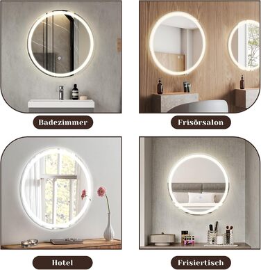 Дзеркало для ванної кімнати Mursche з підсвічуванням LED, 50x70 см, IP44, сенсорний вимикач, годинник, антизапарник, регулювання яскравості 3000K-6500K