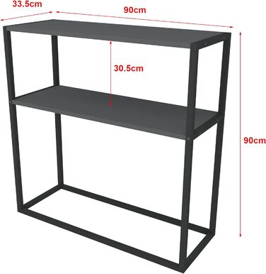 Консольний стіл Hemsedal Журнальний столик з 2 полицями з металу та ДСП Полиця для зберігання 90 х 90 х 33,5 см Стіл для передпокою Вхідний стіл в промисловому дизайні антрацит