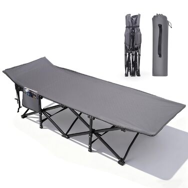 Розкладне ліжко для кемпінгу Sekey XXL (190x71x35 см), посилене сталеве ліжко-трансформер з тканиною Oxford, сіре (без матраца)