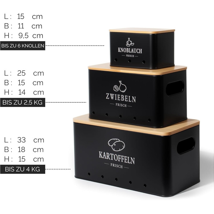 Набір контейнерів для зберігання картоплі, цибулі та часнику 3 шт. з циркуляцією повітря 360°