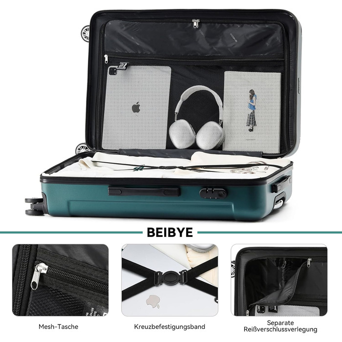 Чохол-валіза Beibye з замком-защіпкою, 4 колеса, комплект 3 шт. (55/66/76 см)