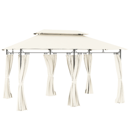 Газонний павільйон з подвійним дахом, 6 бічних панелей, водовідштовхувальний, для саду та тераси, 4x3 м, кремово-білий