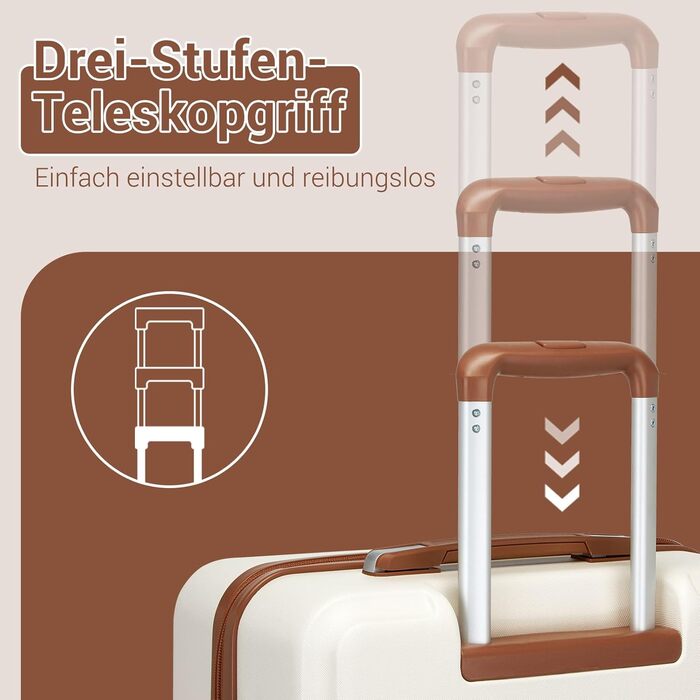 Чемодан KONO Mittelgroß: міцний ABS+PC, 60L, білий/коричневий, з TSA замком