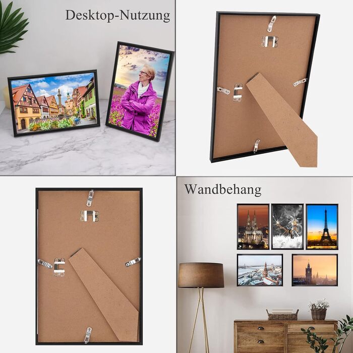 Рамка для фото 5 шт. A4 чорна, з плексигласом, для встановлення та підвішування | Фоторамки Schwarz 21x29.7 см