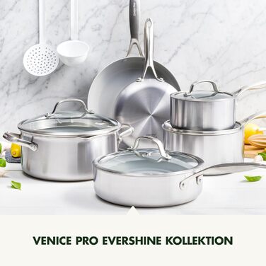 Набір сковорідок GreenPan Venice Tri-Ply 20см та 26см, нержавіюча сталь, антипригарне покриття без PFAS, для індукційних плит, сумісний з духовкою, можна мити в посудомийній машині, срібний колір