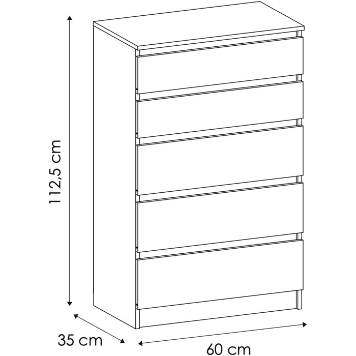 Головна Колективний комод, 5 ящиків, білий матовий, 60x112 см, сервант для спальні/передпокою