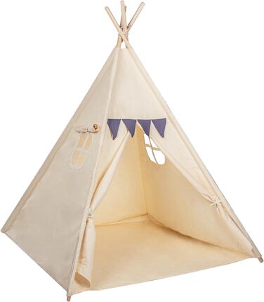 Дитячий намет-типі з натуральних матеріалів Kinder-Spielzelt Tipi - ідеальний подарунок для дитячої кімнати. Намет з бавовни та дерева для гри в приміщенні та на вулиці (Бежевий)