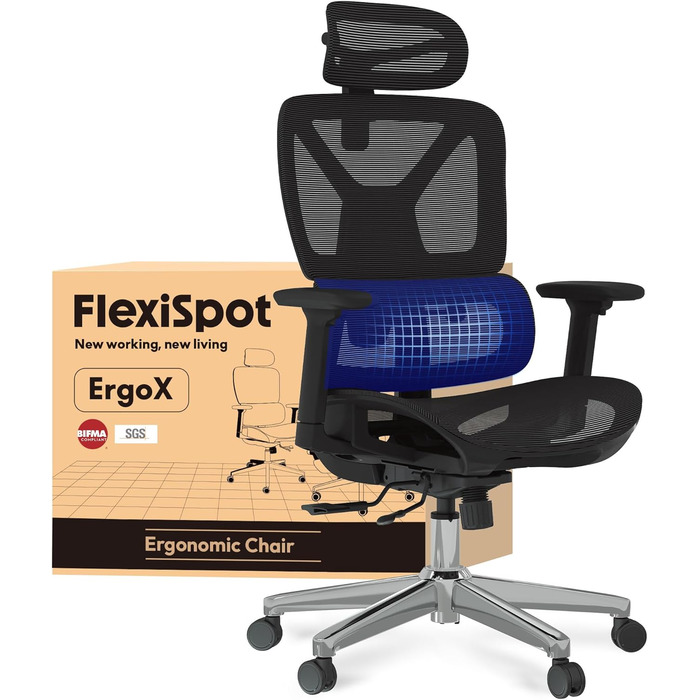 Крісло офісне ергономічне FLEXISPOT C7 Lite-Mesh, чорне, з 3D підлокітниками, 3D підголовником, 5D спинкою, до 130 кг