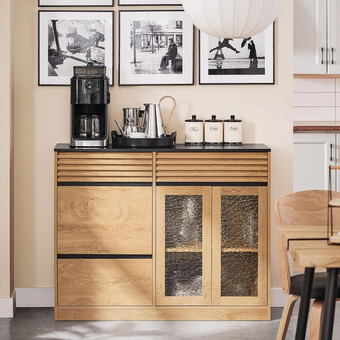 Кухонна шафа SoBuy з мікрохвильовою нішею, ламеленими дверцятами та буфетом, 107×40×85 см (Eiche-Schwarz)