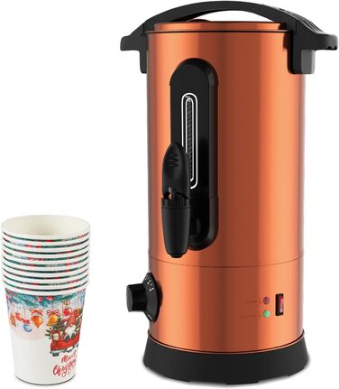 Глювайнер Cecaylie: електрочайник для глінтвейну з нержавіючої сталі, 8 л, з термостатом, краном та індикатором рівня (мідний)