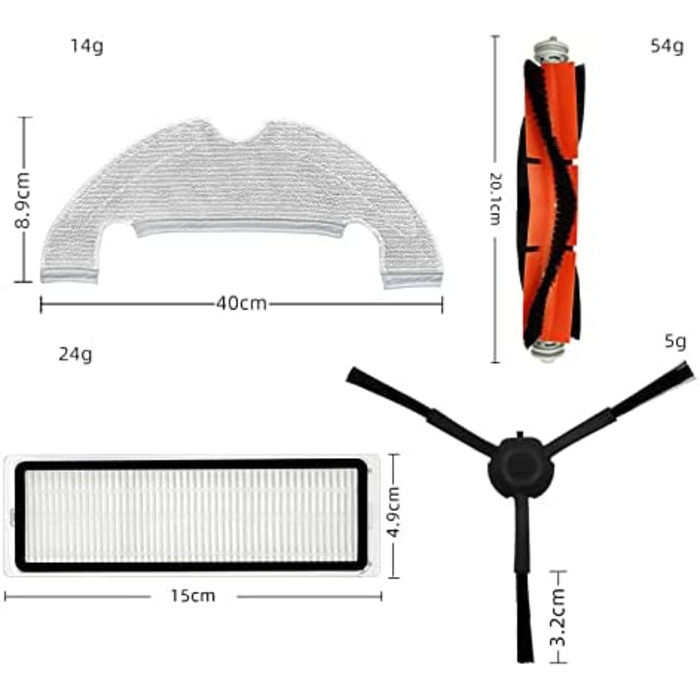 Набір аксесуарів для Dreame Z10 Pro L10 Plus: 20 предметів, 2 щітки, 4 фільтра Hepa, 4 бічних щітки