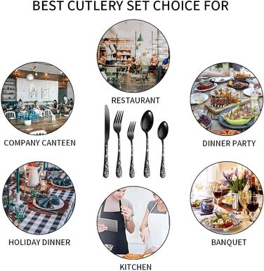 Набір столових приборів на 4 особи, 20 предметів: ніж, виделка, ложка, чорний, нержавіюча сталь, для посудомийної машини