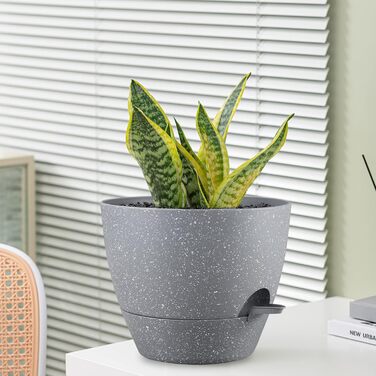 Автополив'яні горщики для дому, 25/23/20 см, набір 3 шт, великі пластикові горщики з резервуаром та дренажними отворами, сірий з сірими крапками