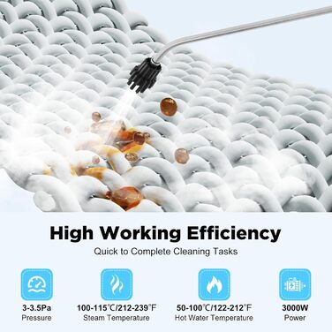 Пароочисник ручний 3000 Вт, 3-3,5 бар, 6-рівнева регулювання, вологостійкий IPX4, з набором інструментів, для дому та автомобіля