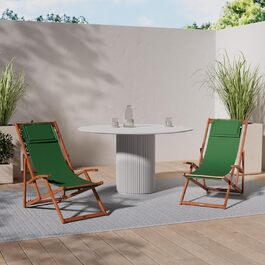 Лежак для відпочинку Casaria® з дерева, стійкий до погодних умов, складний, регульований, до 160 кг, з підлокітниками та подушкою для шиї, для саду та балкону, акація, 94x94x60 см, зелений