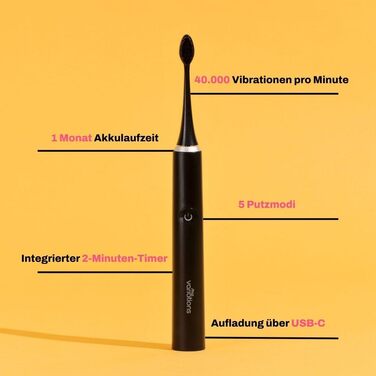 Електрична зубна щітка My Variations чорна: 5 режимів, таймер 2 хв, акумулятор до 1 місяця, 1 насадка