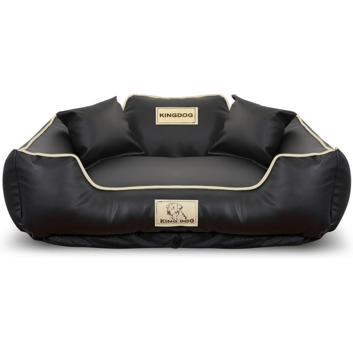 Лежак для собак KingDog, екошкіра, персоналізований, знімний, нековзний, водонепроникний (100 x 75 см, чорний)