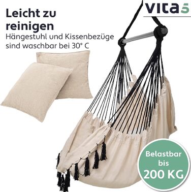 Підвісне крісло VITA5 Outdoor - Стійке та безпечне крісло-гамак - Стильне підвісне крісло для приміщень - Гойдалки для дорослих та дітей - Зручне оформлення кімнати в стилі бохо - Вантажопідйомність 200 кг (бежевий)