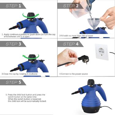 Портативний пароочисник Comforday: видаляє жир, плями з меблів, кухні та авто. З 9 насадками для чищення.