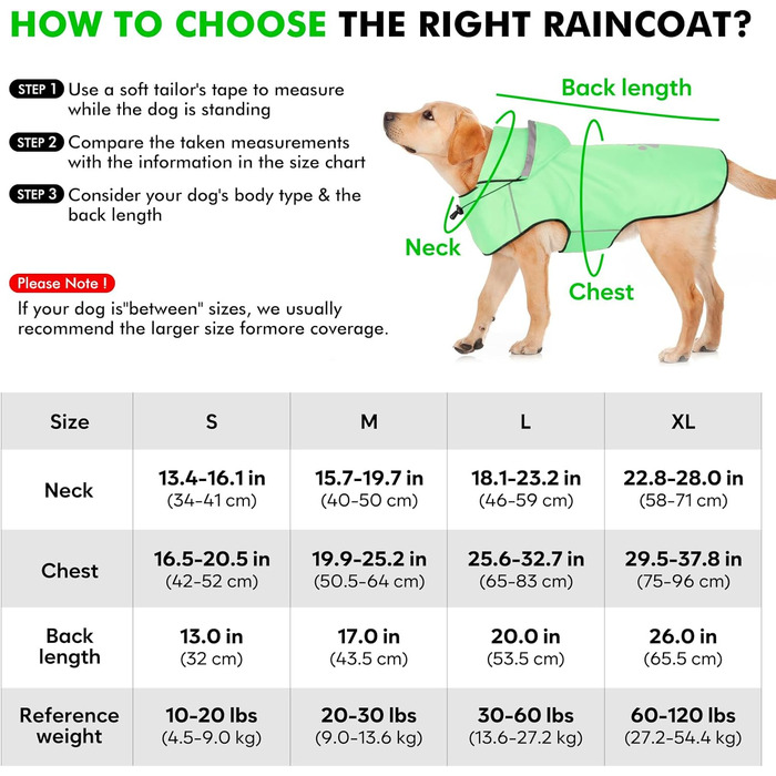 Регульований дощовик для собак маленький, ультралегкий і водонепроникний зі світловідбиваючим капюшоном (M)