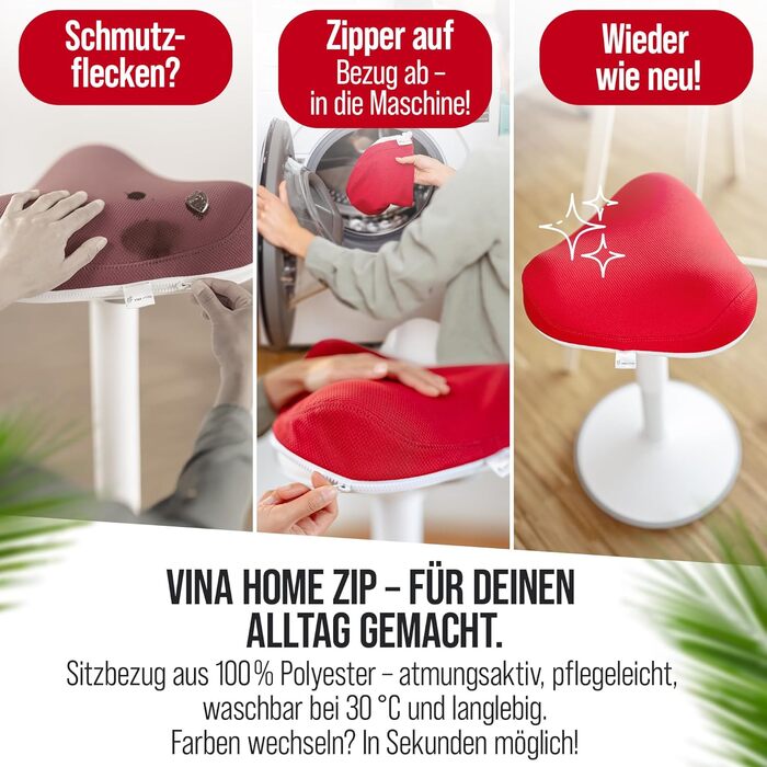 Офісний стілець SH-01 Zip з знімним чохлом | Ергономічний стілець-пуф | Сертифікований IGR | Для роботи та відпочинку | З ефектом гойдання | Регулювання висоти 58-83 см (ZIP, Червоний)