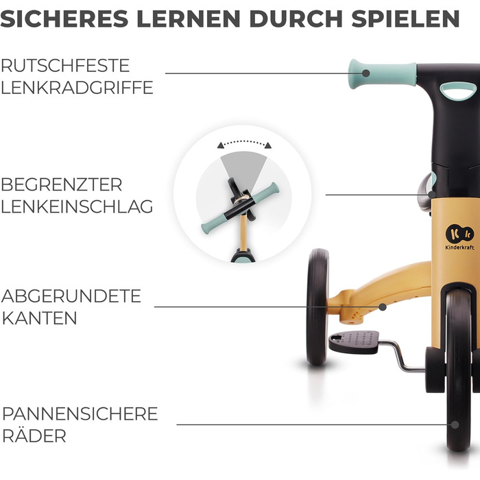 Триколісний велосипед Kinderkraft 4TRIKE 3в1: бігобіл, самокат, велосипед, складаний, для дітей від 12 місяців до 5 років (жовто-блакитний)