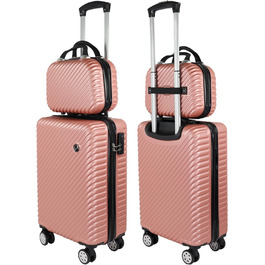 Тверда оболонка валіза візок набір 2-компонентний візок валіза дорожній чемодан ручна поклажа 4 здвоєні колеса -поліпропіленова тверда оболонка валіза в комплекті (M ручна поклажа XS косметичка) -рожеве золото рожеве золото M ручна поклажа XS косметичка