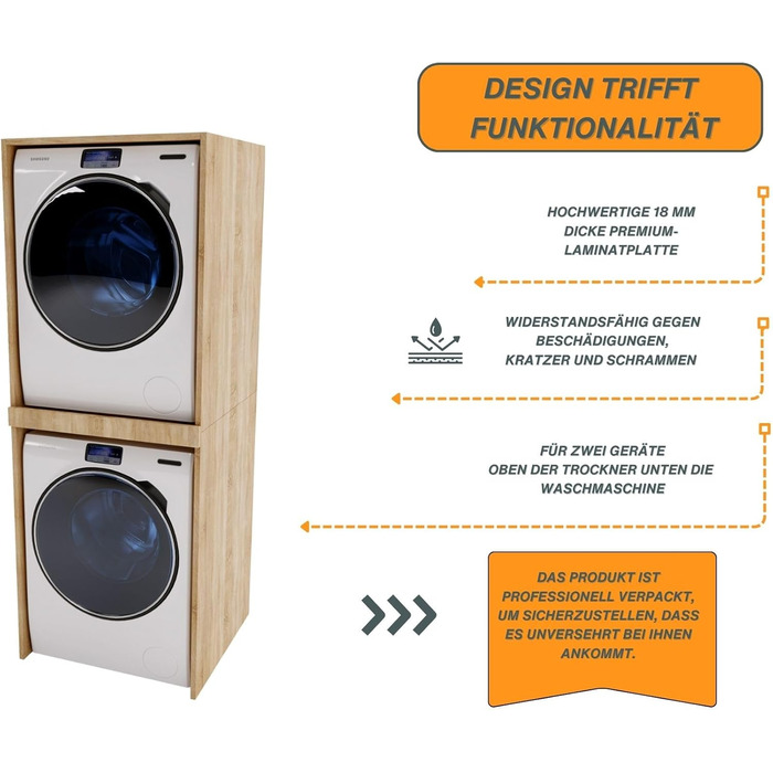 CraftPAK шафа над пральною машиною та сушаркою, меблі для ванної, 66x180x51,2 см, колір Бардіно
