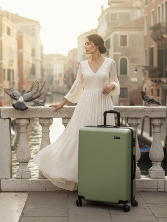 Набір валіз Smartbox Hartschalen 3-в-1 для жінок та чоловіків | Легкі та міцні валізи з ABS-пластику | 4 колеса, кодовий замок (Edition 05) | Оливковий колір, велика валіза (76 см)