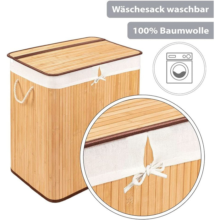 Бамбуковий кошик для білизни PANA ECO з кришкою * Дерев'яна сумка для білизни * складаний колектор для білизни * шафа для білизни у ванній * 100 бамбук колір * розмір (72 л (40 х 30 х 60 см), натуральна)