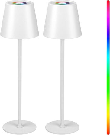 Дві бездротові LED-лампа настільні, перезаряджувані, 3000K та RGB, USB-C, 5500mAh, вологостійкі (Білий, 2 шт.)