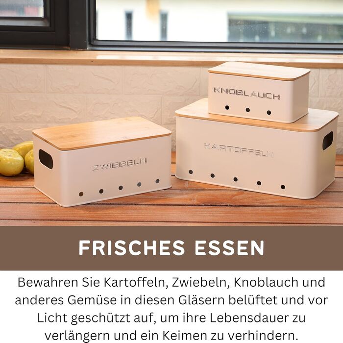 Короб для зберігання картоплі, цибулі та часнику - набір 3 шт. - Короб для овочів з вентиляційними отворами - Матовий чорний (Прямокутний)