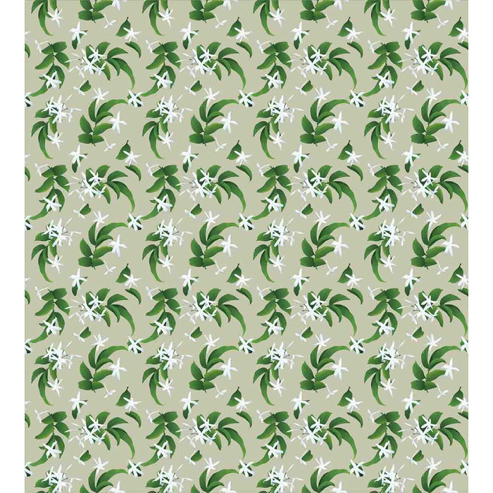 Набір жасминових підковдр королівського розміру, екзотичні квіткові гілки, м'яка форма Високоякісна підковдра з 3 предметів з 2 наволочками, 264 x 220 см - 90 x 50 см, папороть зелена офф біла