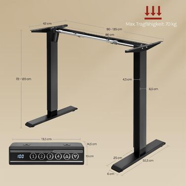 Підставка для столу WOLTU, електрична, регульована висота та ширина, 4 пам'яті, USB-порт, чорна