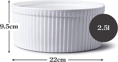 Кубок світу Bartleet & Sons 1750 T179 традиційна порцелянова миска для суфле діаметром 22 см, ємністю 2,5 л, білого кольору