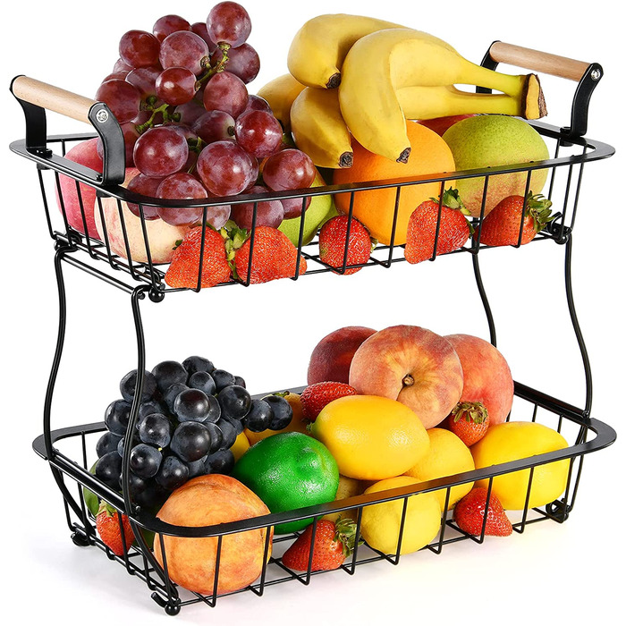 Поверховий кошик для фруктів для кухні, кошик для овочів, підставка для миски, металева прямокутна дротяна корзина, тримач для зберігання фруктів, овочів, 2-
